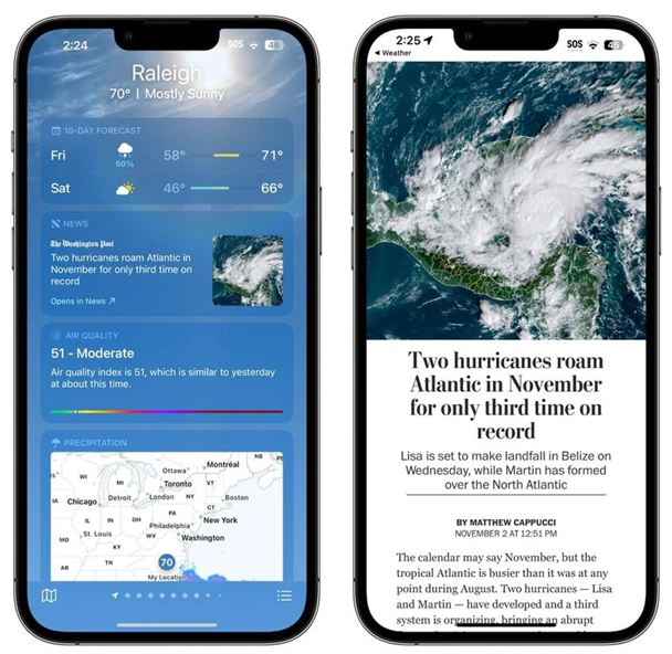 中沙苹果14维修分享iPhone 14手机如何看天气时顺带看新闻 