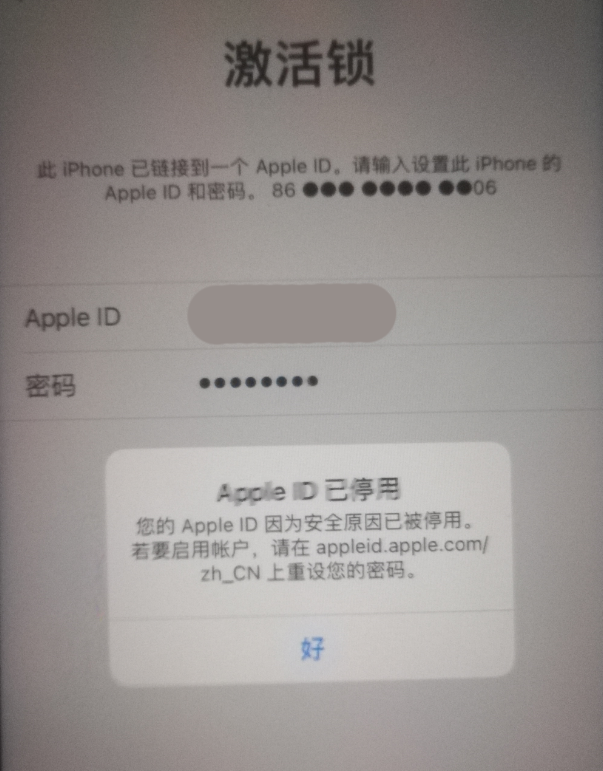 中沙苹果手机维修分享iPhone 12 出现提示“Apple ID 已停用”怎么办 